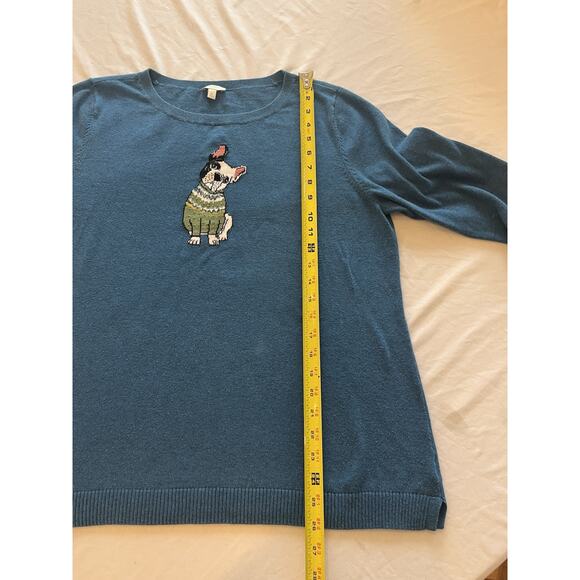 Talbots Woman’s Sweater Frenchie French Bulldog Dog XL Blue novelty - Picture 5 of 7